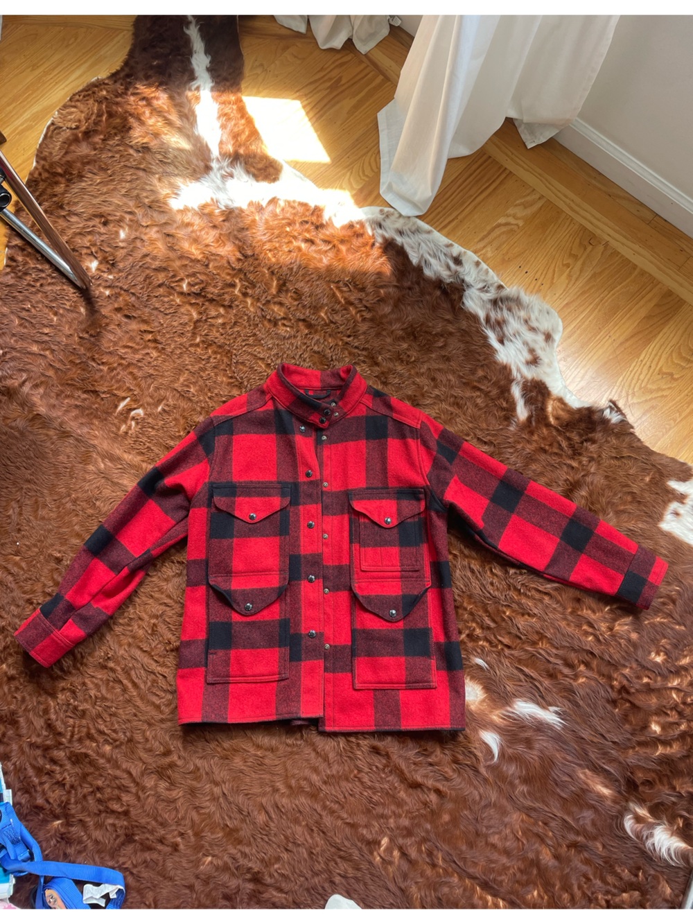 Filson Red and Black Buffalo Plaid 100% Wool Coat